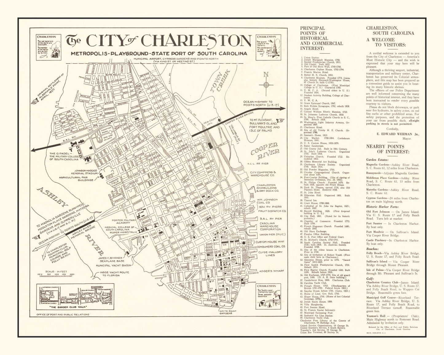 Vintage Map of Charleston, South Carolina 1946