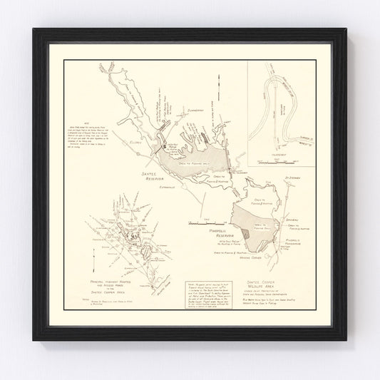 Vintage Santee Cooper Wildlife Area Map 1943