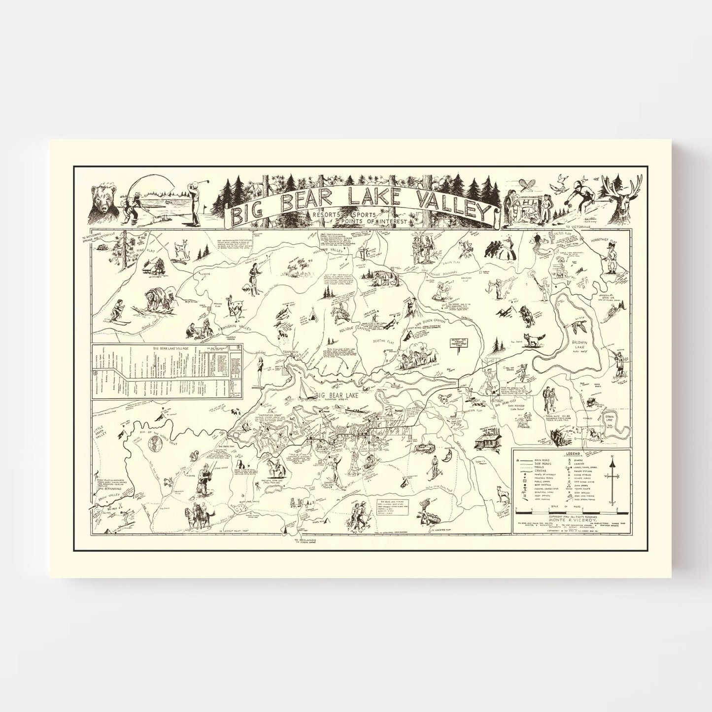 Vintage Big Bear Lake Valley Map 1946