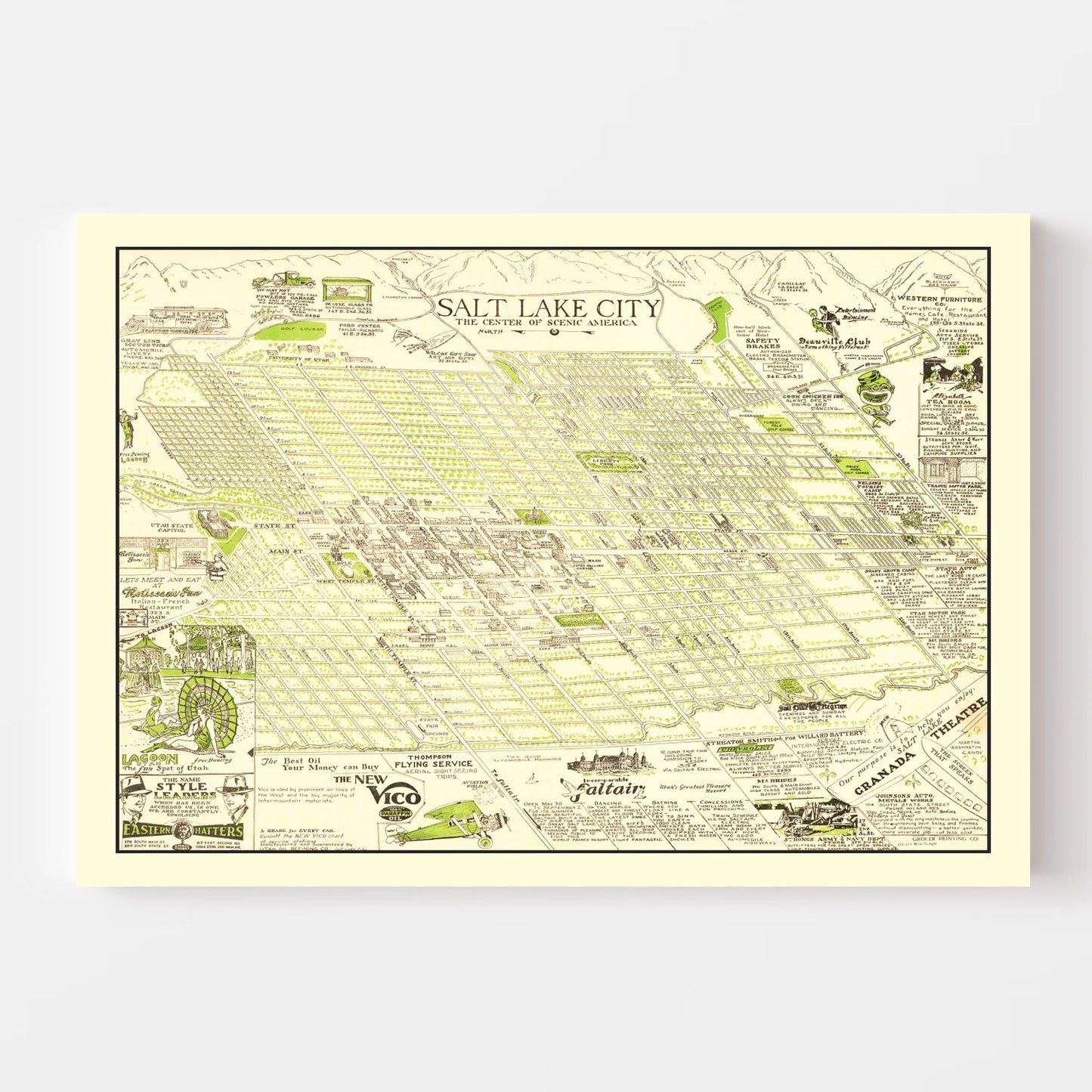 Vintage Map of Salt Lake City, Utah 1926