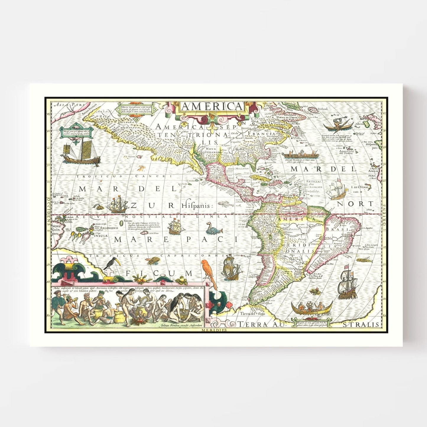 Vintage Map of America 1606