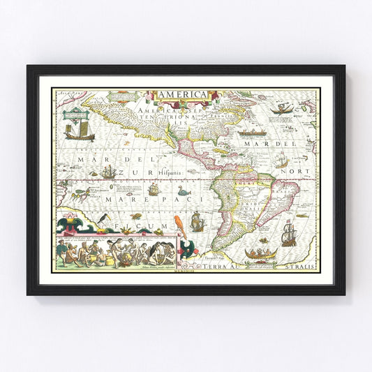 Vintage Map of America 1606
