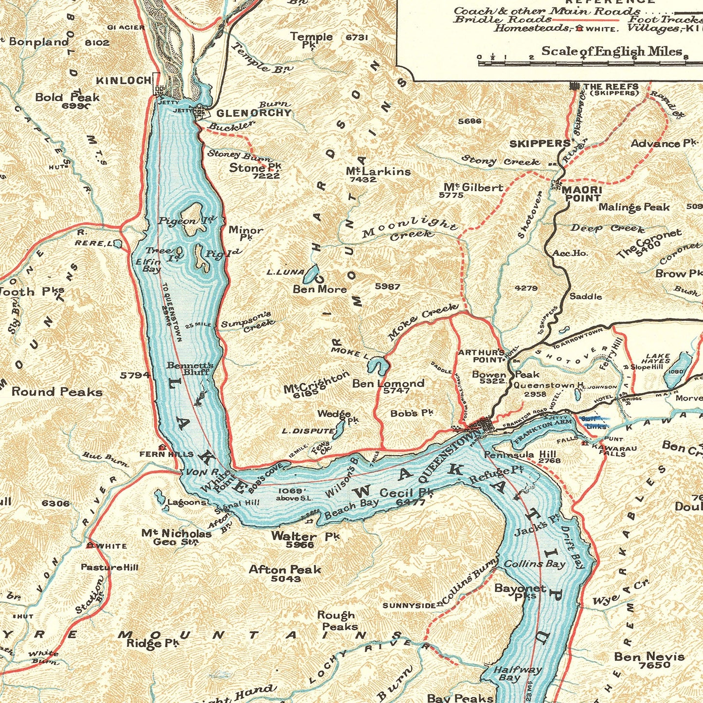 Vintage Lake Wakatipu Map 1909