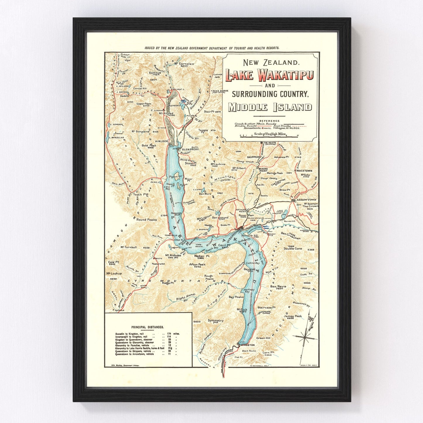 Vintage Lake Wakatipu Map 1909