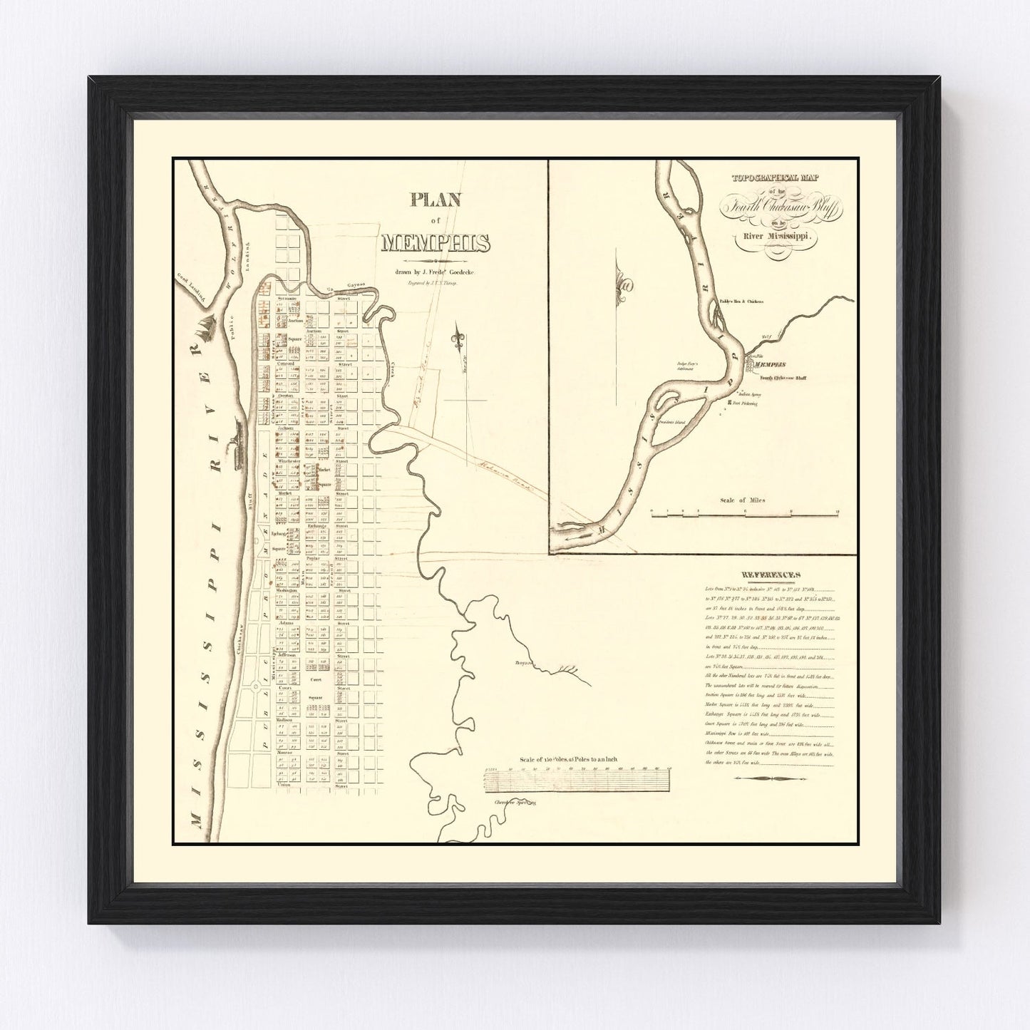 Vintage Map of Memphis, Tennessee 1865