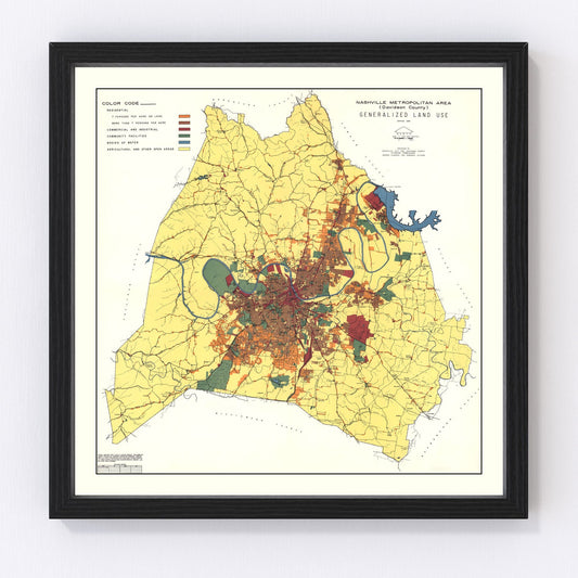 Vintage Map of Nashville, Tennessee 1956