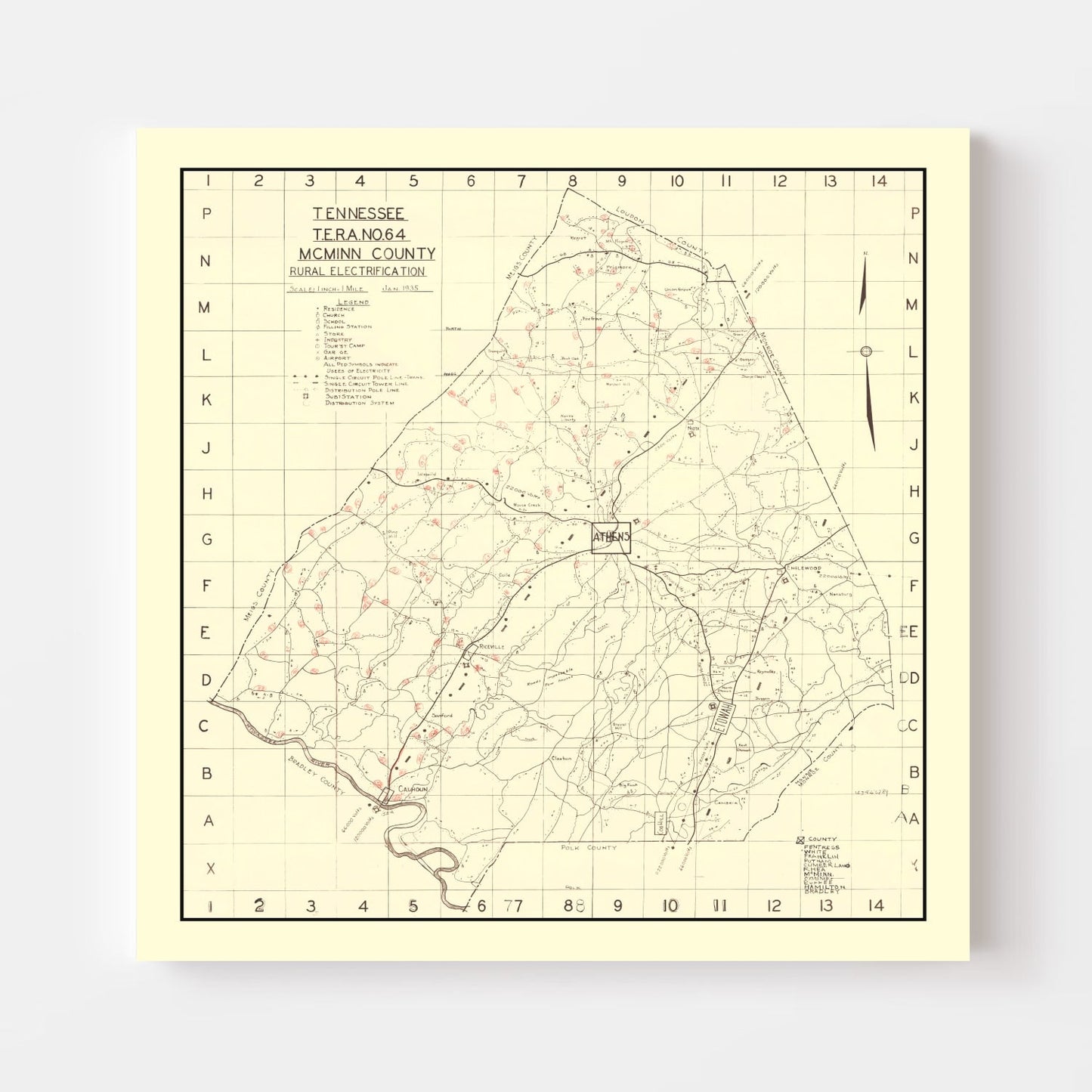 Vintage Map of McMinn County, Tennessee 1935