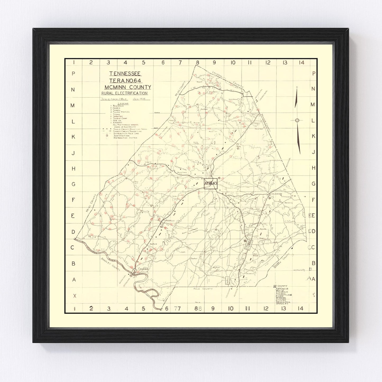Vintage Map of McMinn County, Tennessee 1935