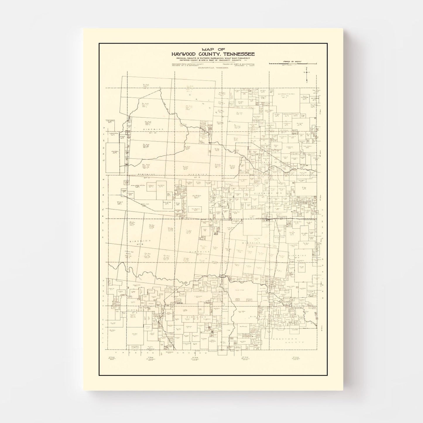 Vintage Map of Haywood County, Tennessee 1927
