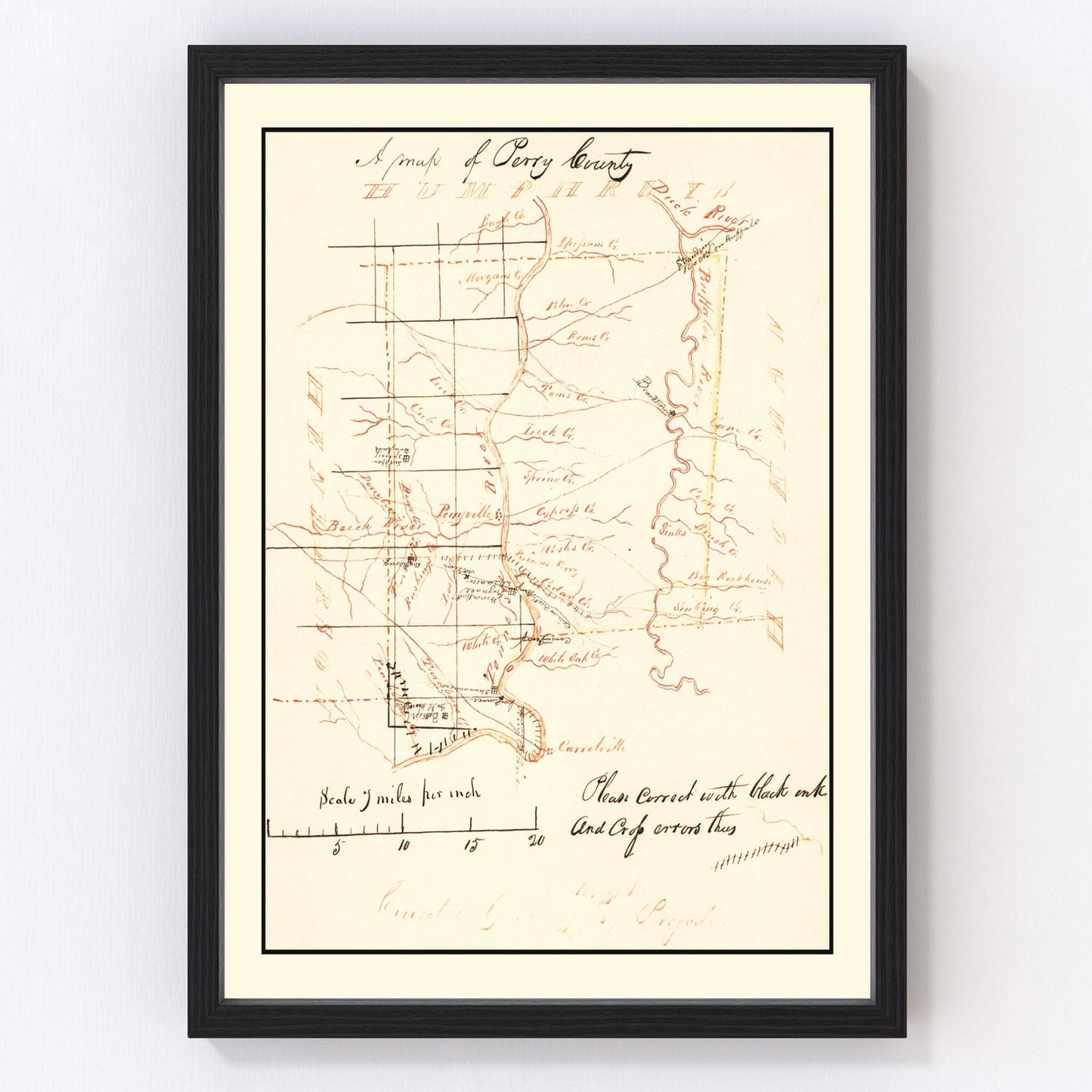 Vintage Map of Perry County, Tennessee 1842