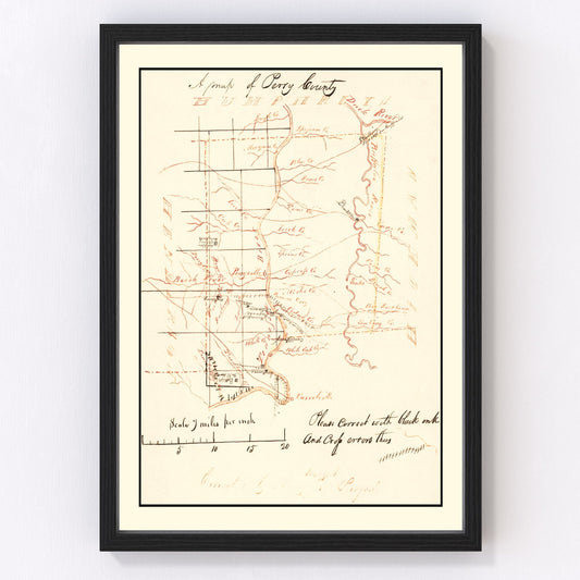 Vintage Map of Perry County, Tennessee 1842
