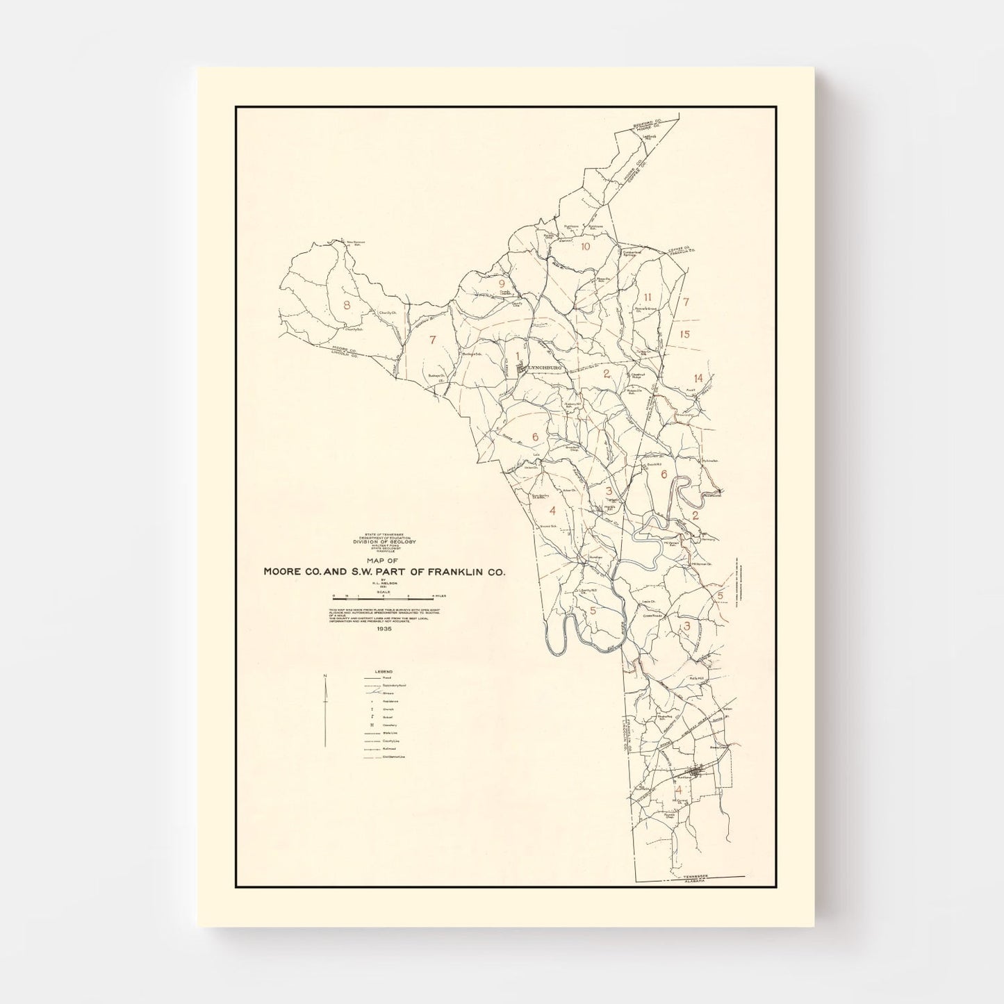 Vintage Map of Moore County, Tennessee 1935