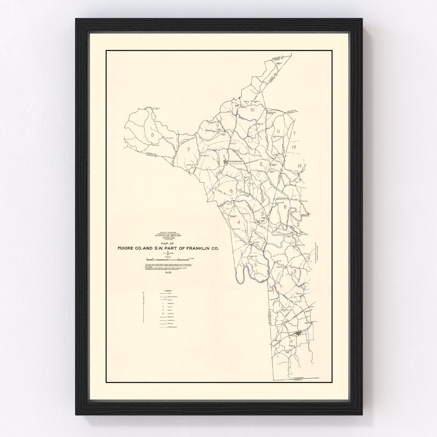 Vintage Map of Moore County, Tennessee 1935