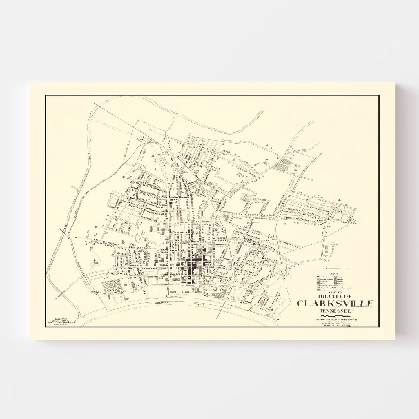 Vintage Map of Clarksville, Tennessee 1938