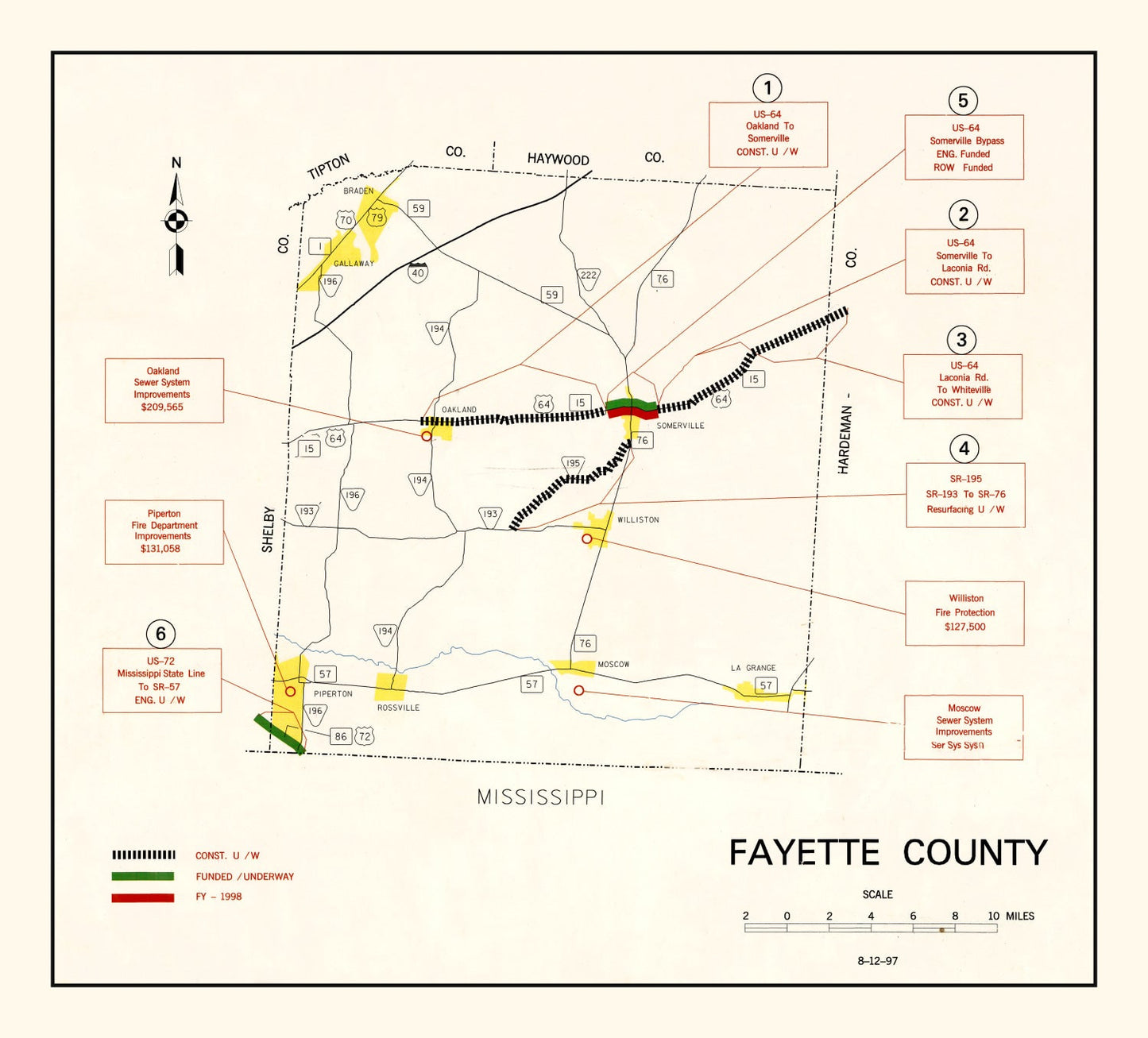 Vintage Map of Fayette County, Tennessee 1997