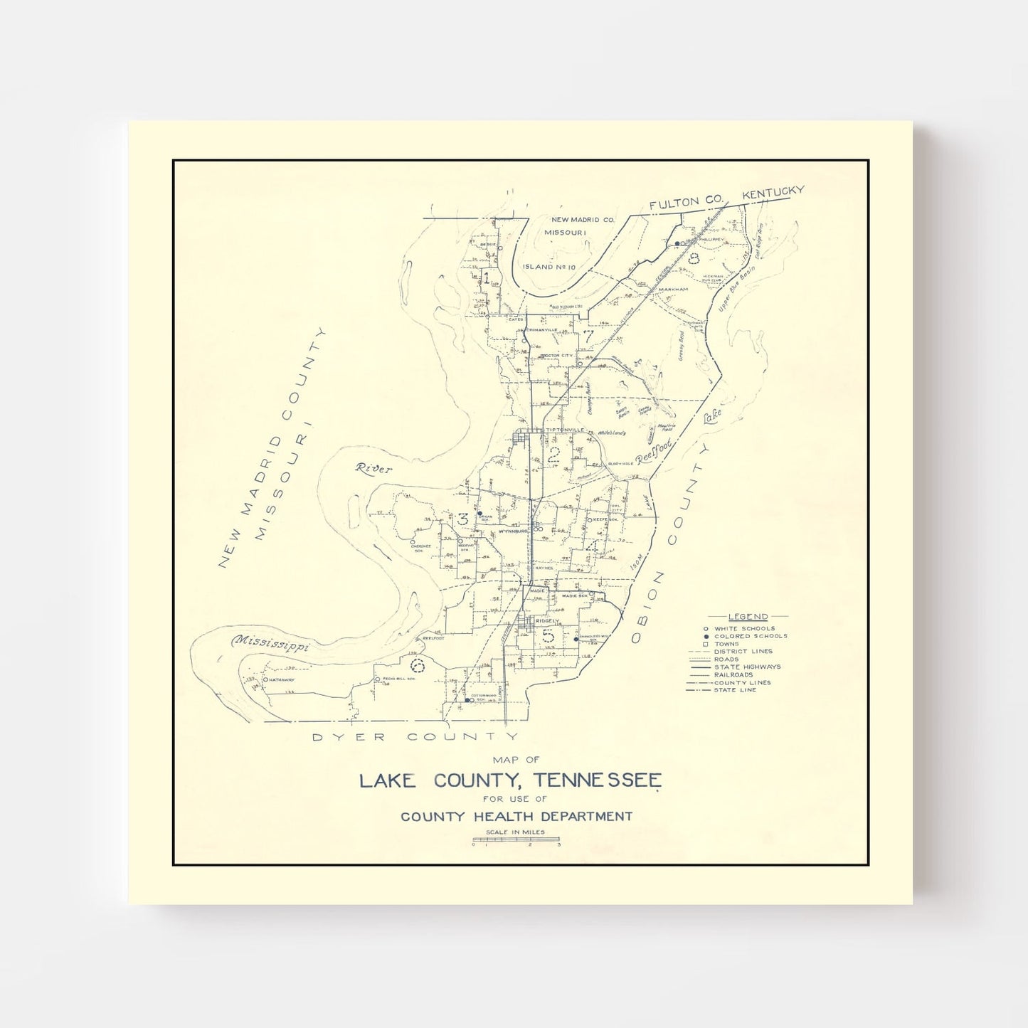 Vintage Map of Lake County, Tennessee 1930