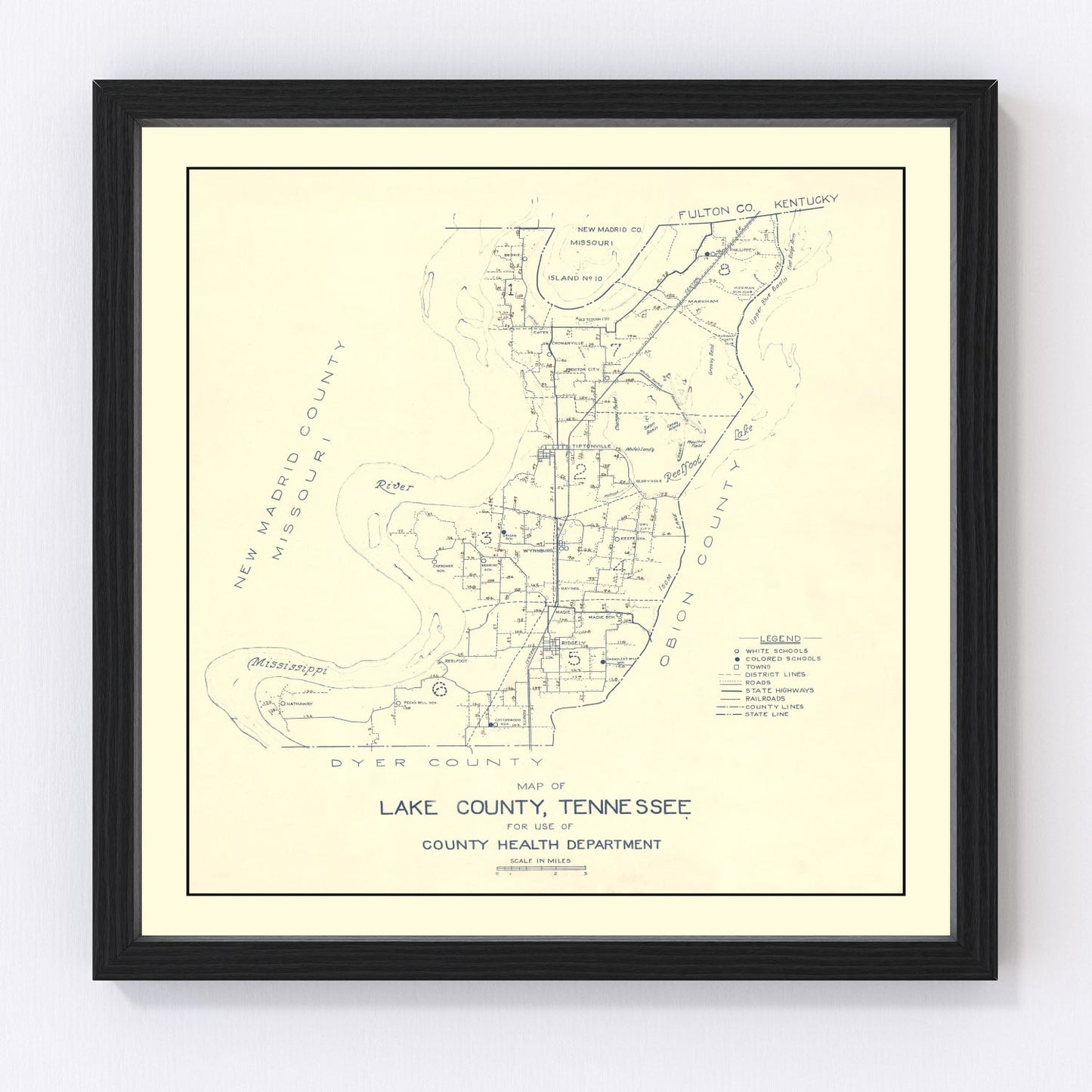Vintage Map of Lake County, Tennessee 1930