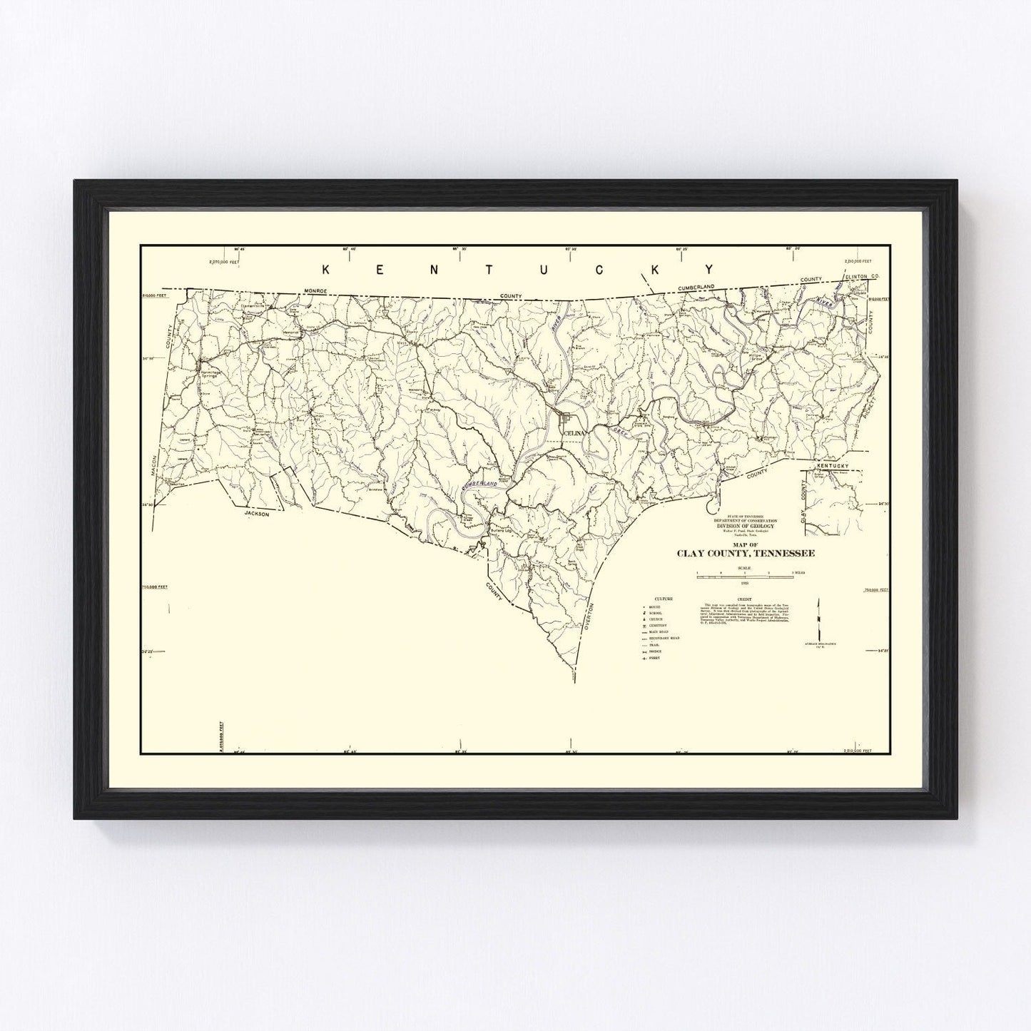 Vintage Map of Clay County, Tennessee 1938