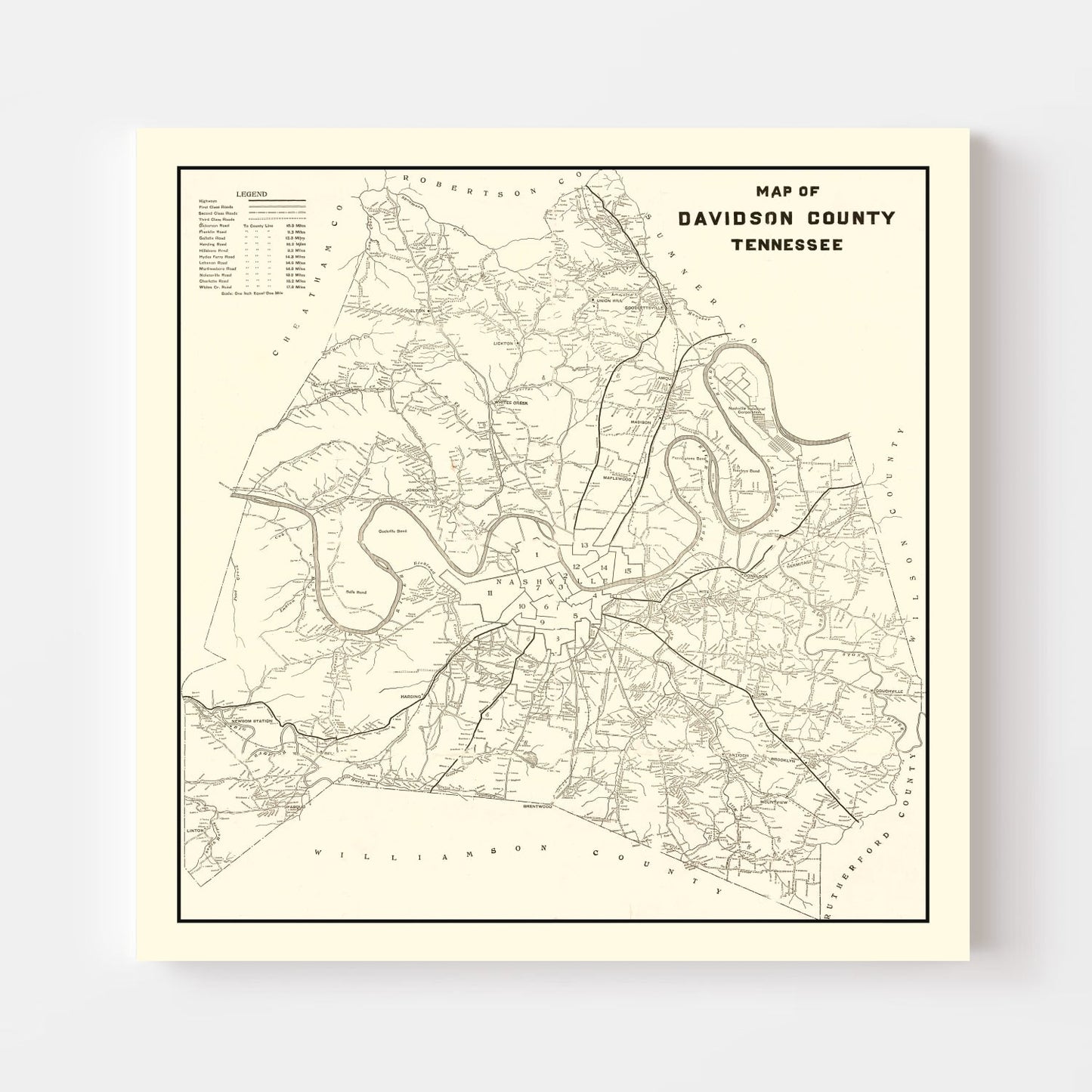 Vintage Map of Davidson County, Tennessee 1920