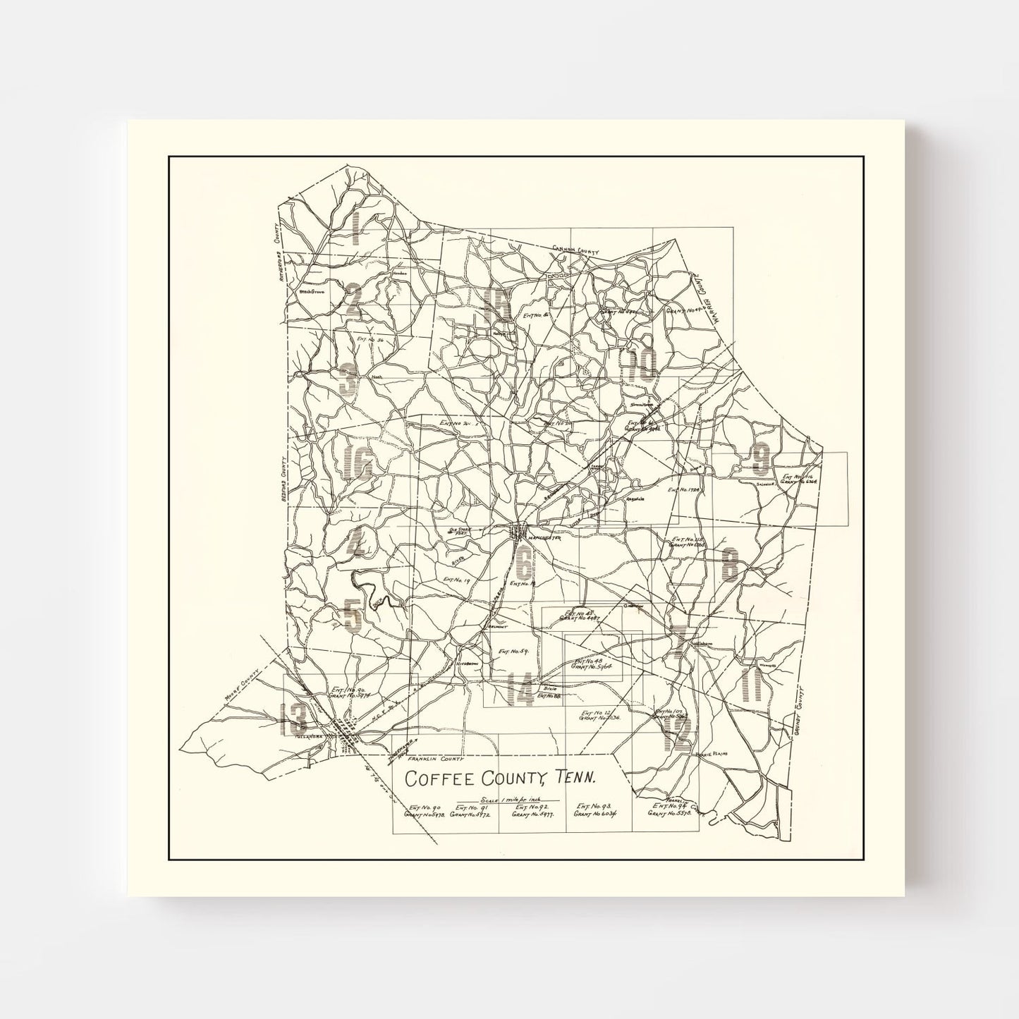Vintage Map of Coffee County, Tennessee 1938