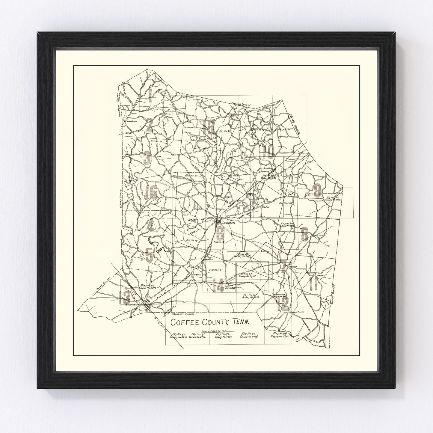 Vintage Map of Coffee County, Tennessee 1938