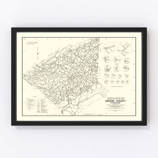 Vintage Map of Greene County, Tennessee 1938