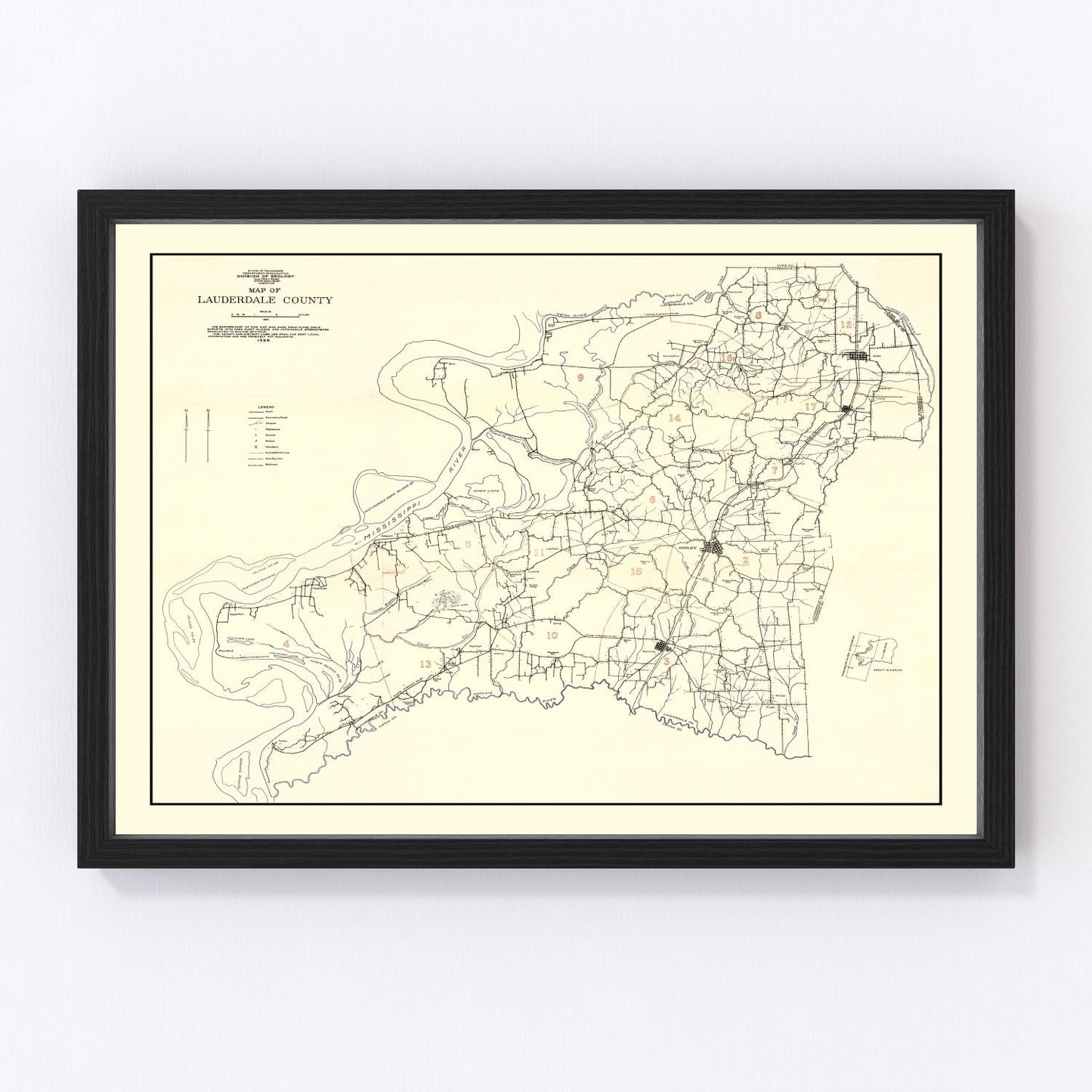 Vintage Map of Lauderdale County, Tennessee 1935