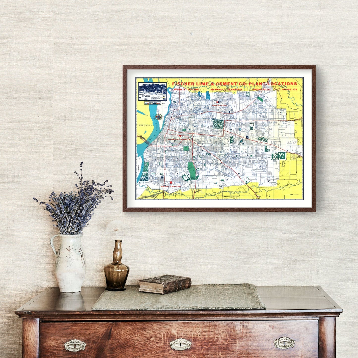 Vintage Map of Memphis, Tennessee 1951