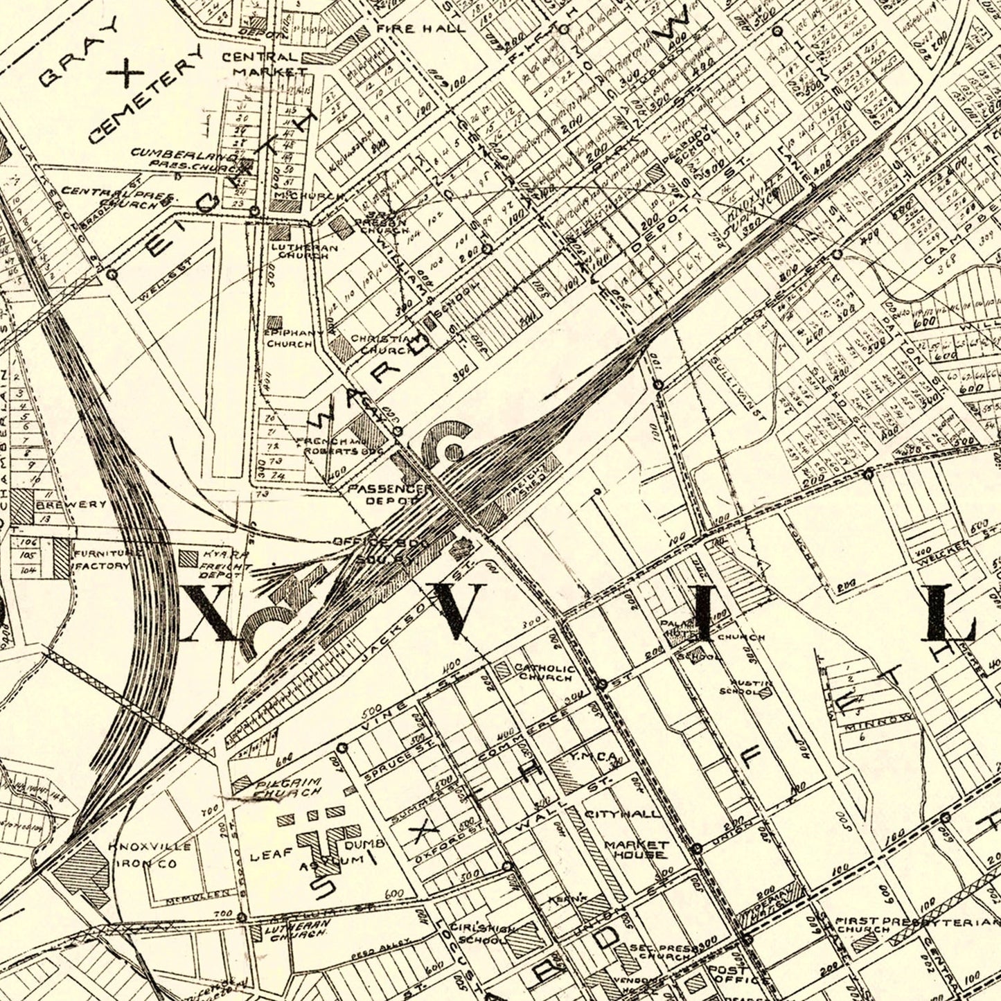Vintage Map of Knoxville, Tennessee 1895