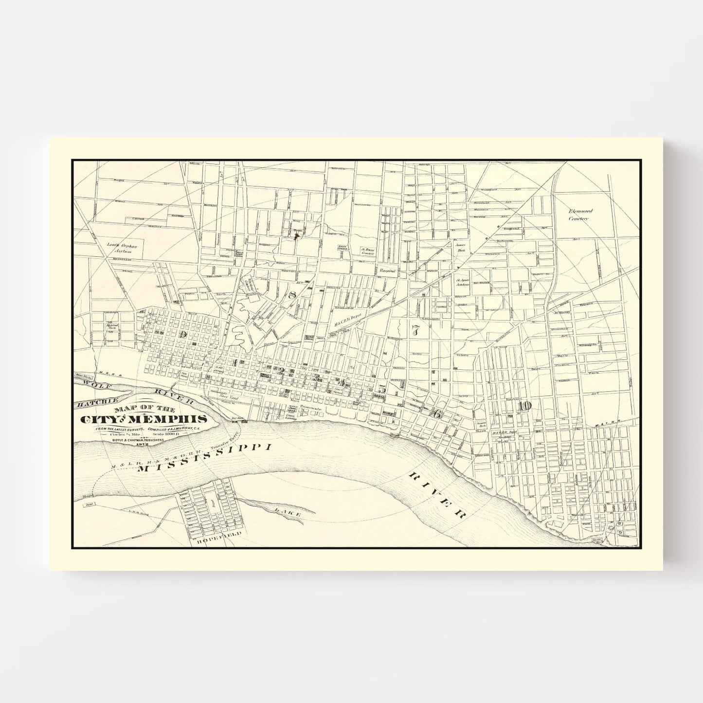 Vintage Map of Memphis, Tennessee 1872