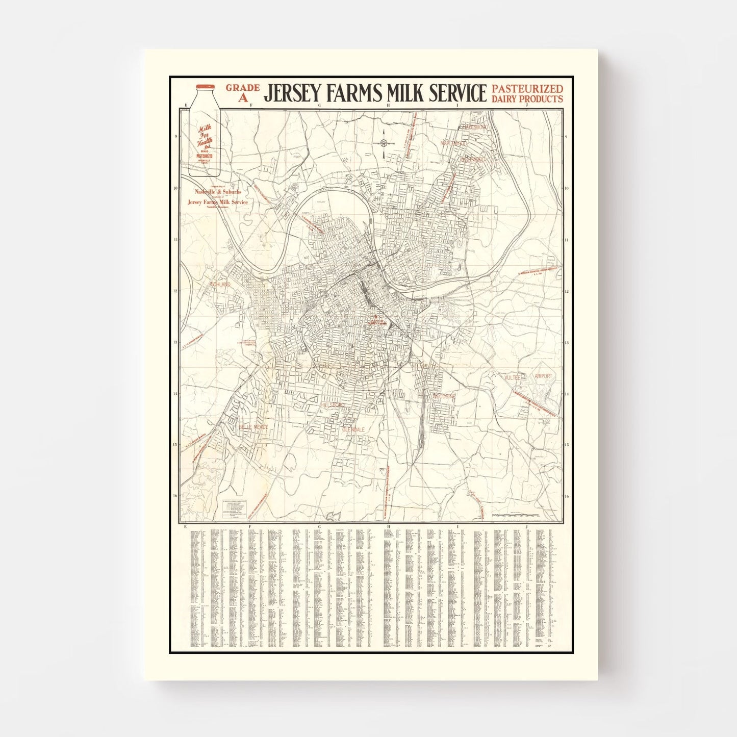 Vintage Map of Nashville, Tennessee 1947