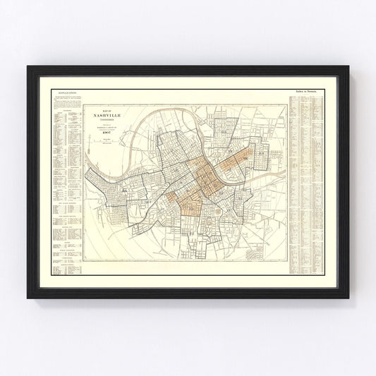Vintage Map of Nashville, Tennessee 1907