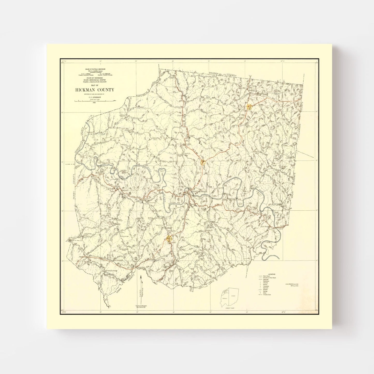 Vintage Map of Hickman County, Tennessee 1926