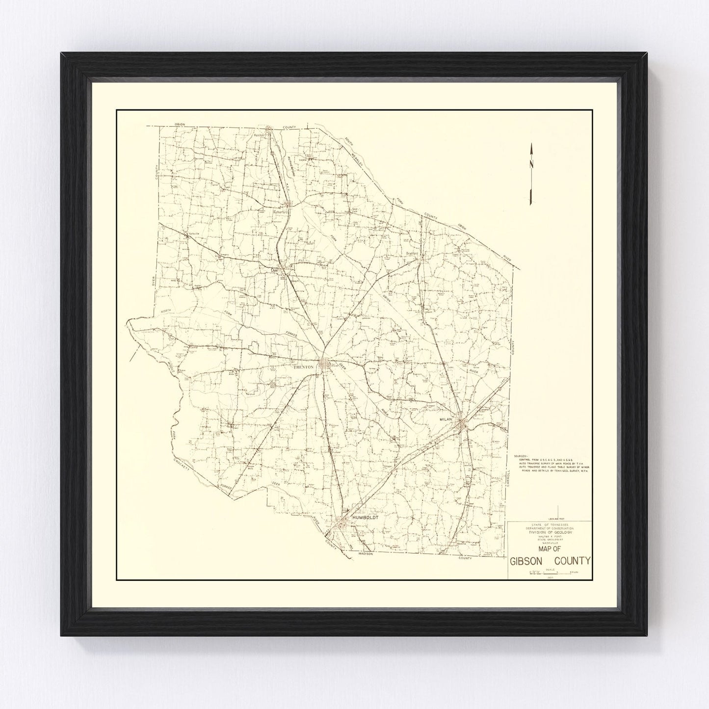 Vintage Map of Gibson County, Tennessee 1937