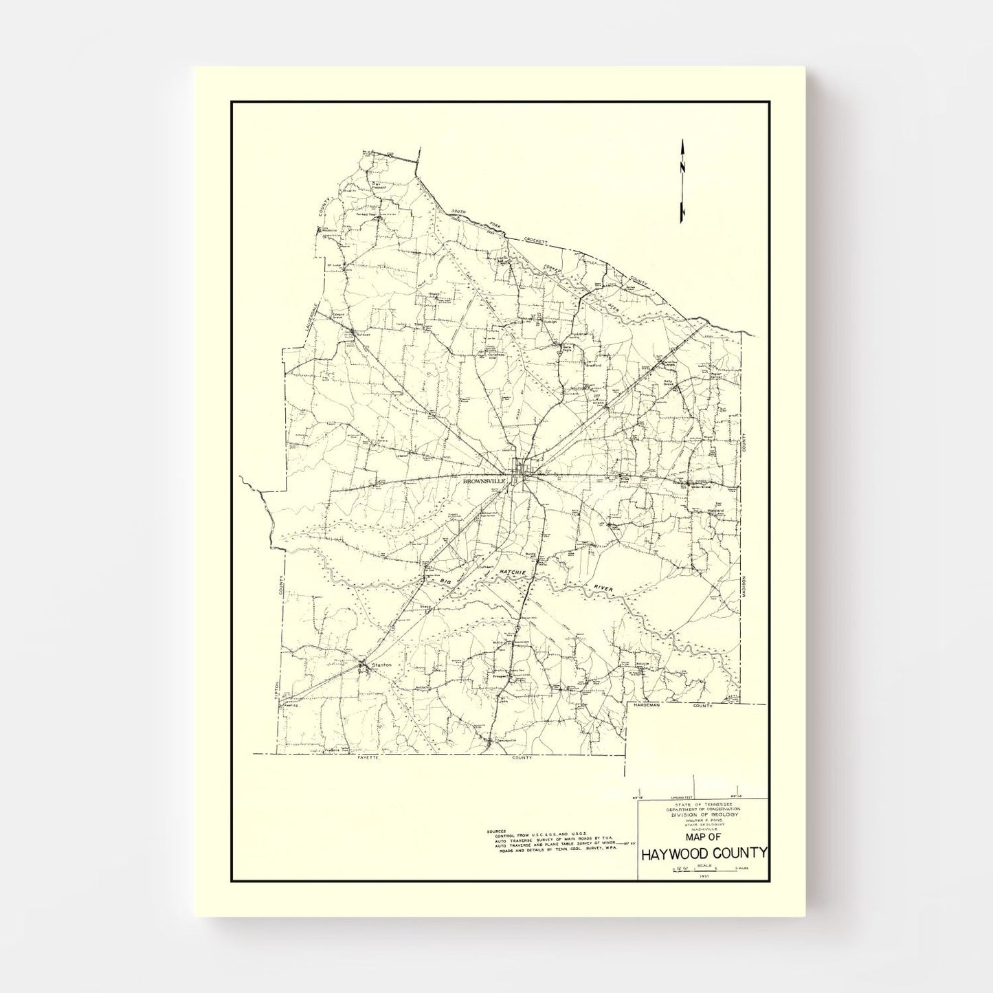 Vintage Map of Haywood County, Tennessee 1937