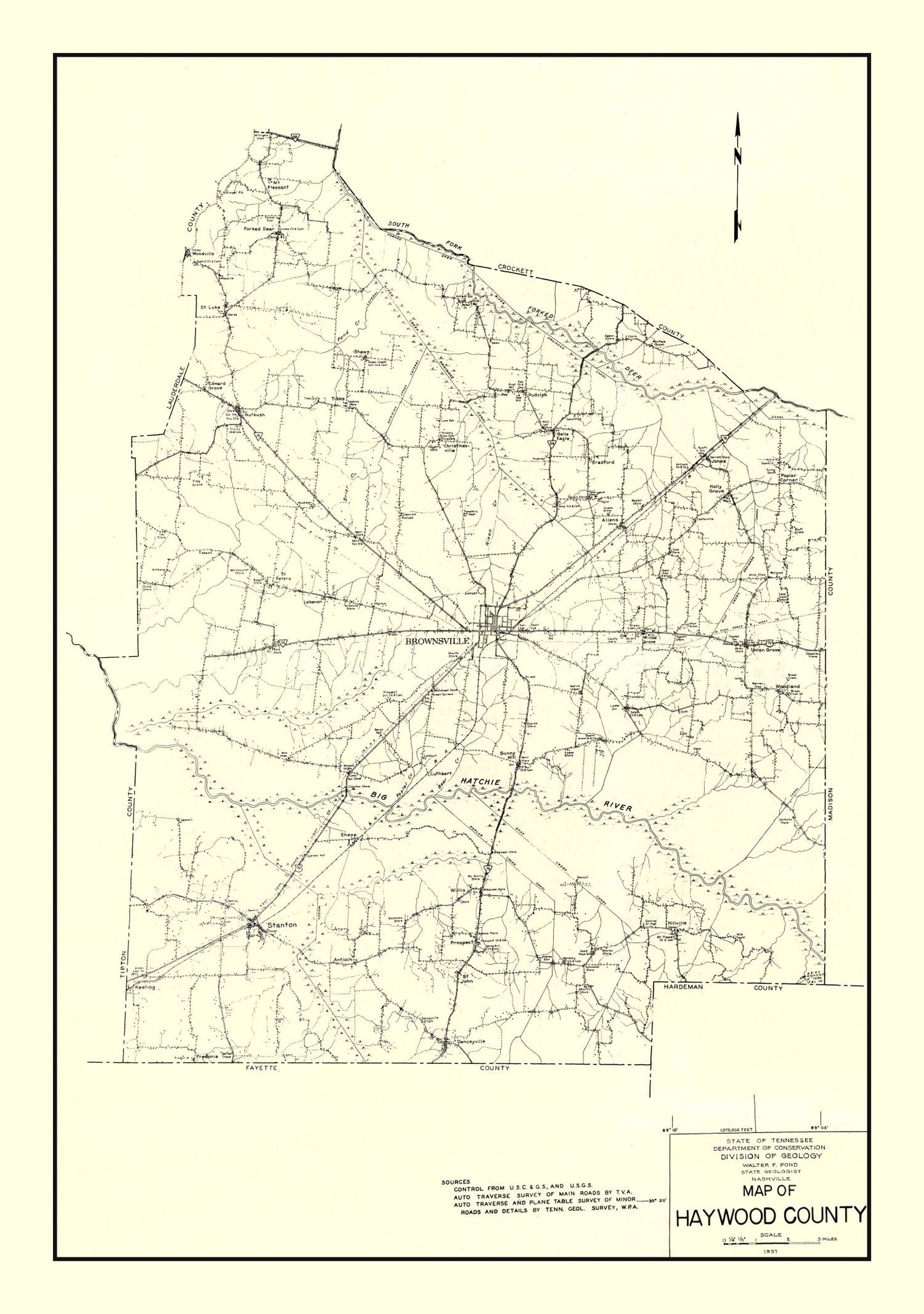 Vintage Map of Haywood County, Tennessee 1937