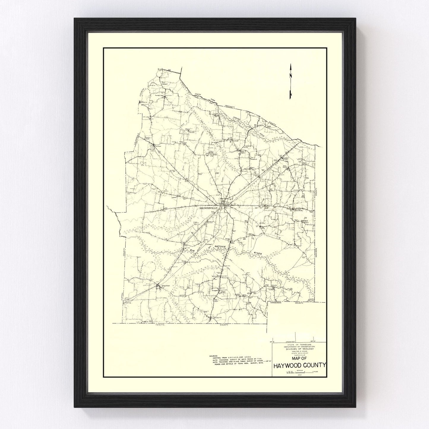 Vintage Map of Haywood County, Tennessee 1937