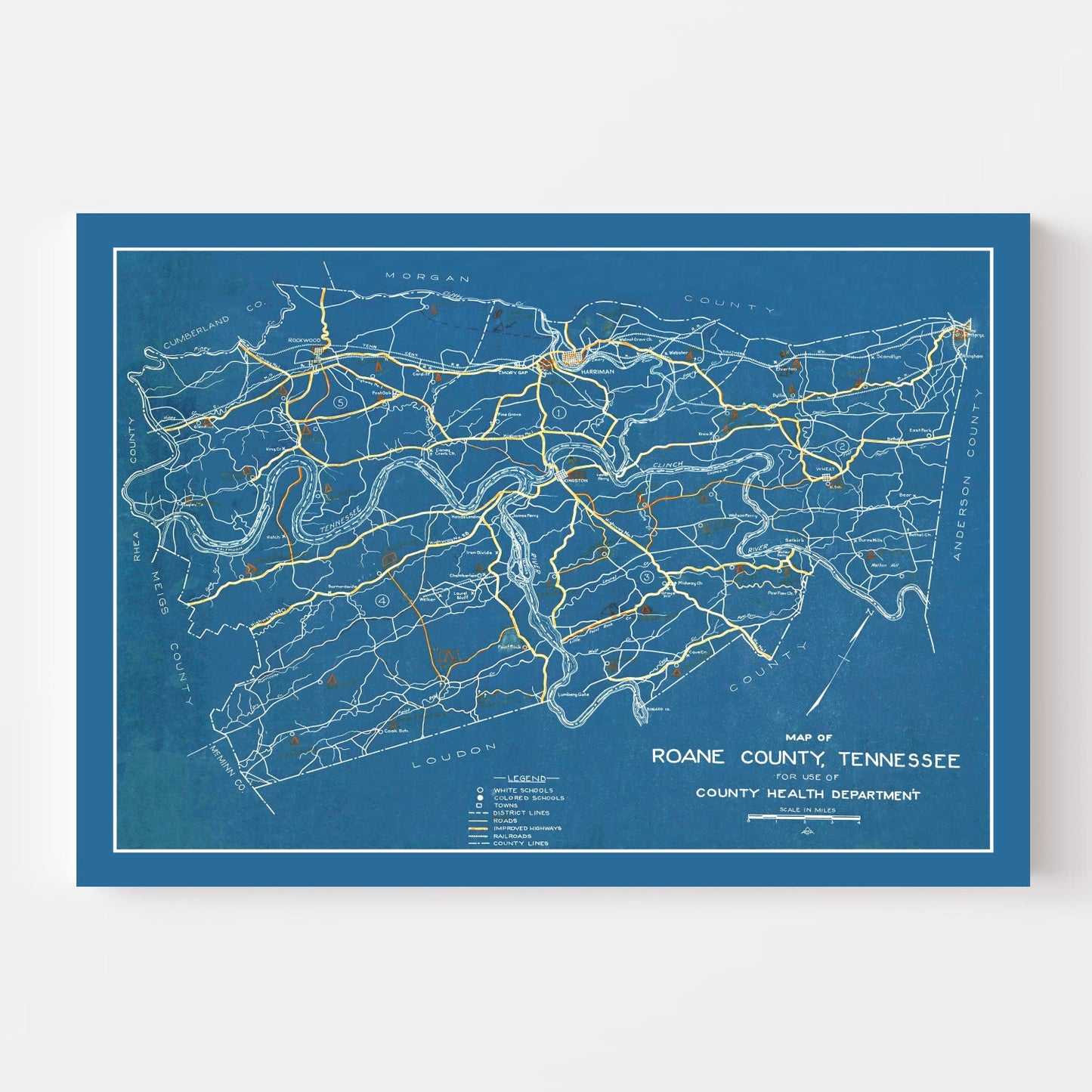 Vintage Map of Roane County, Tennessee 1930