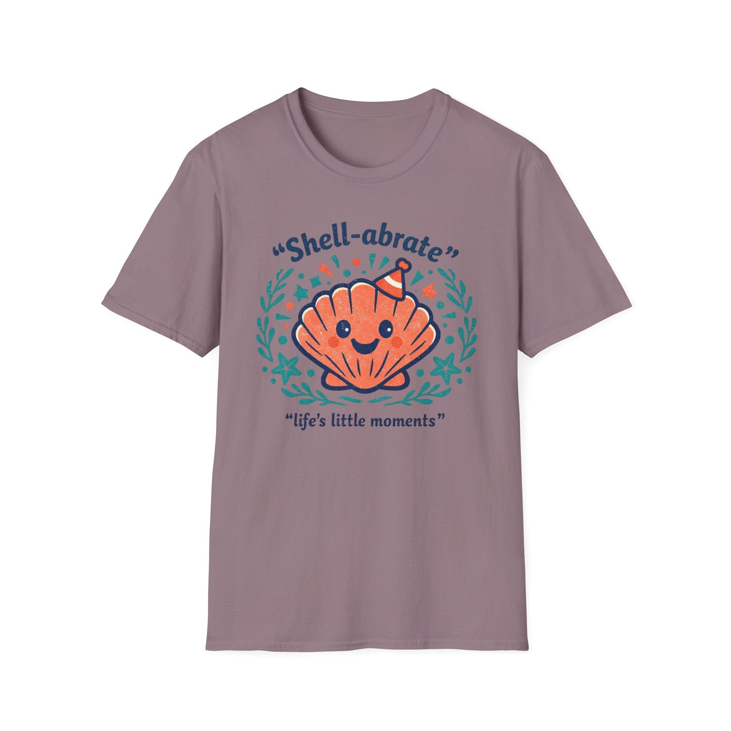 Shell-abrate Happy Seashell T-Shirt — "life's little moments" Cute Beach Graphic Tee