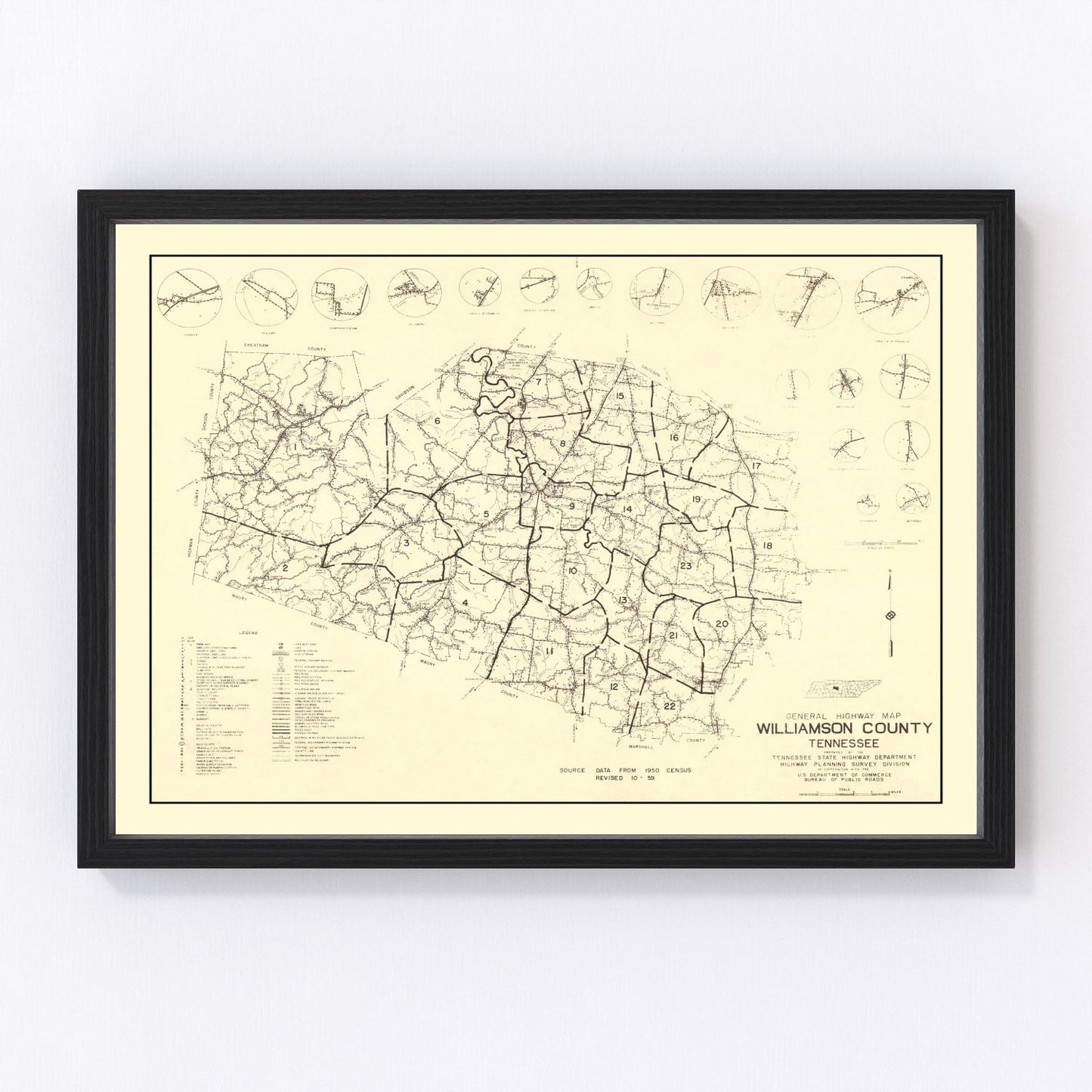 Vintage Map of Williamson County, Tennessee 1959