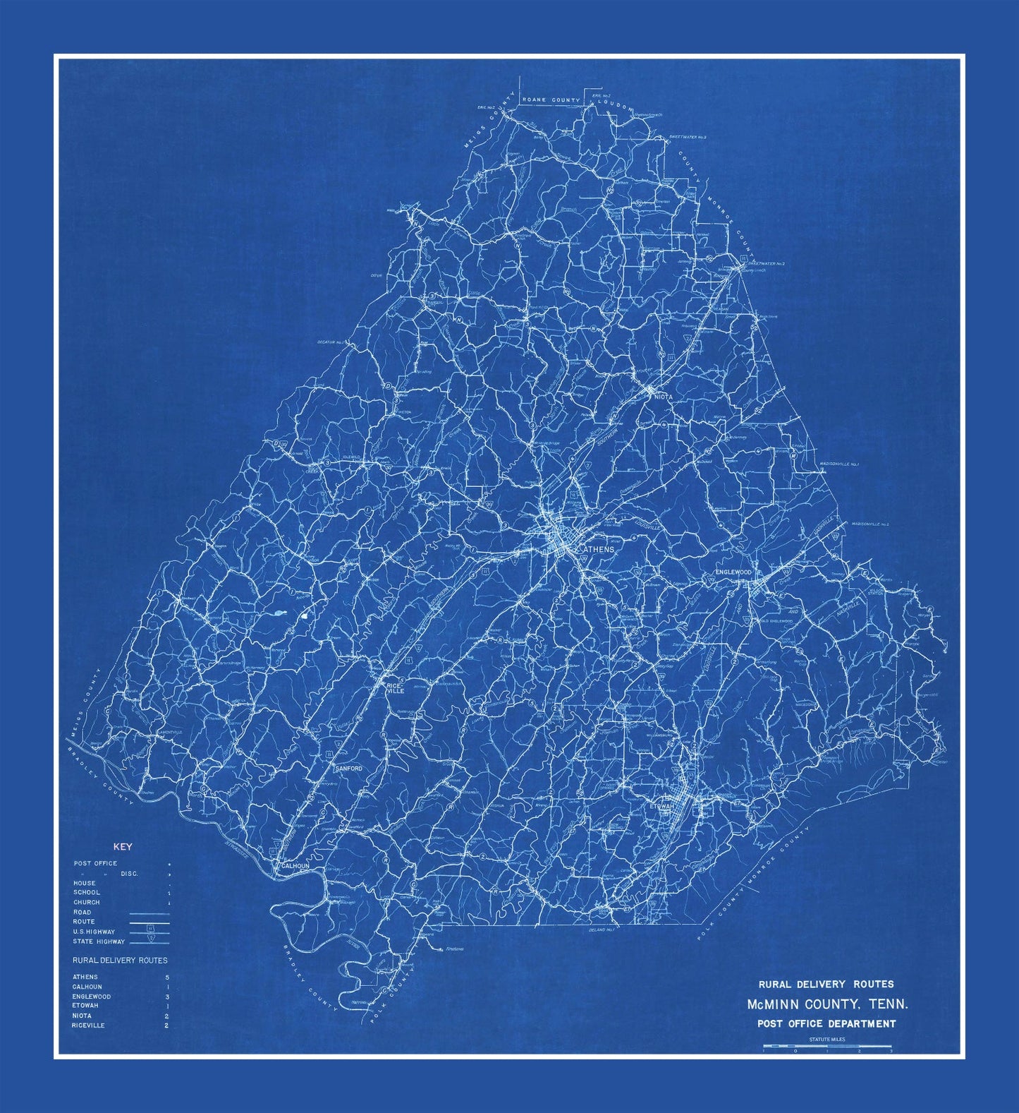 Vintage Map of McMinn County, Tennessee 1924