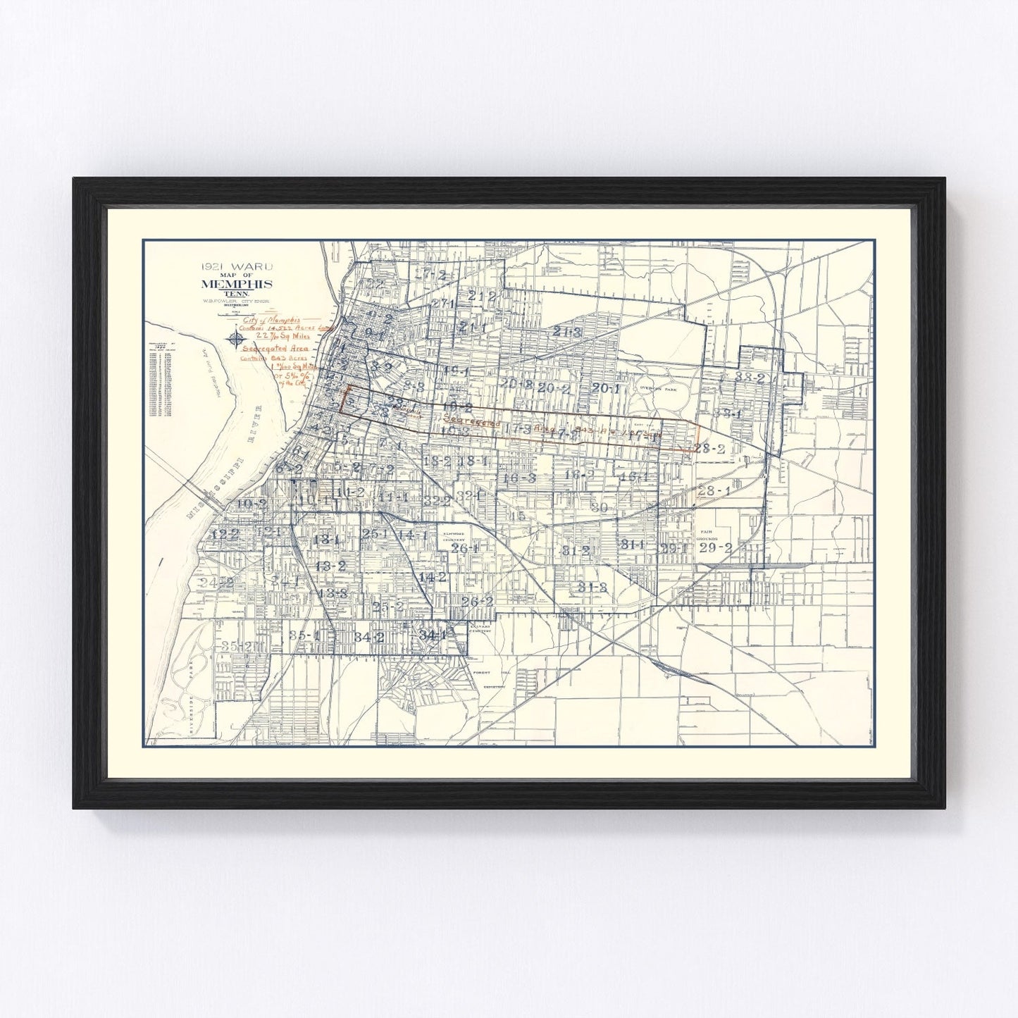 Vintage Map of Memphis, Tennessee 1919