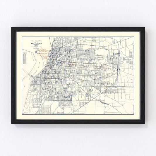 Vintage Map of Memphis, Tennessee 1919