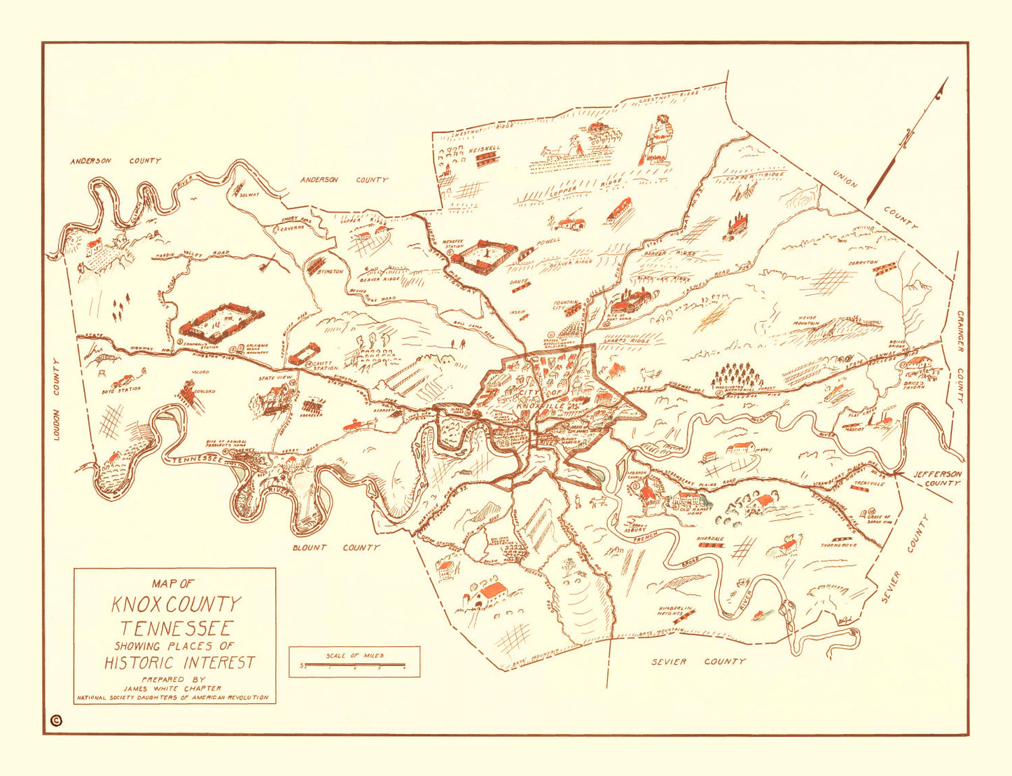 Vintage Map of Knox County, Tennessee 1937