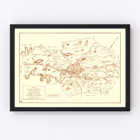 Vintage Map of Knox County, Tennessee 1937
