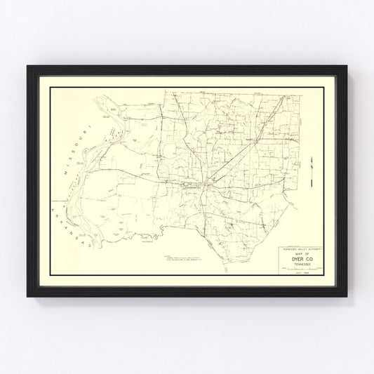 Vintage Map of Dyer County, Tennessee 1936
