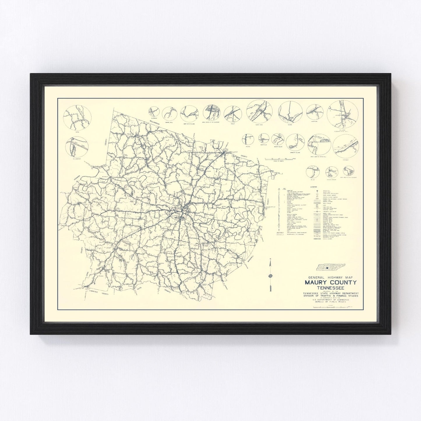 Vintage Map of Maury County, Tennessee 1951