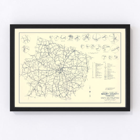 Vintage Map of Maury County, Tennessee 1951