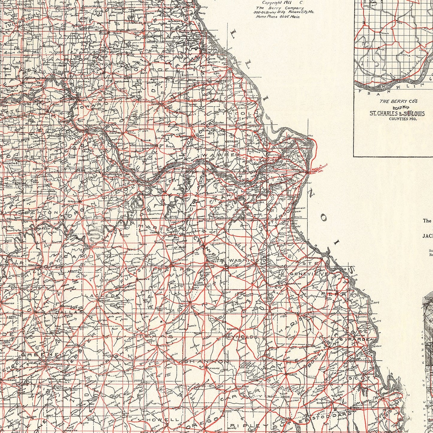 Vintage Map of Missouri 1911