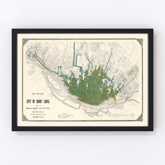 Vintage Map of Saint Louis, Missouri 1884
